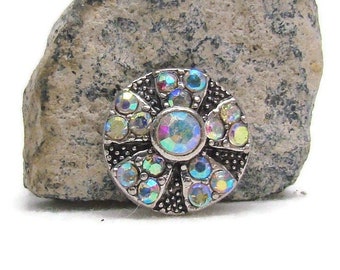 MINI snap charm button, 12 mm size, with iridescent rhinestones for snap jewelry brands like ginger snaps, style dots, and magnolia and vine