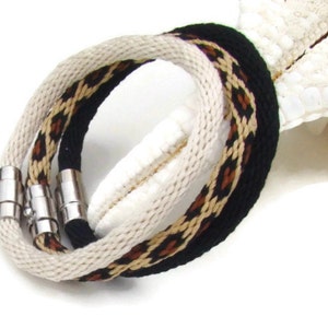 Woven kumihimo bracelet / anklet set, in leopard print and solid colors with stainless steel magnetic clasps