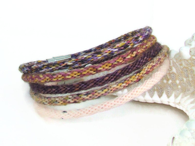 Set of 5 woven, stackable, kumihimo bracelets anklets with hand dyed…