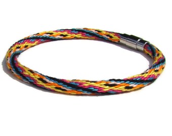 Rainbow colored 28 strand kumihimo bracelet / anklet with stainless steel magnetic clasp
