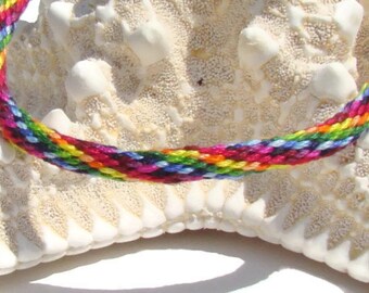 Rainbow pattern friendship kumihimo bracelet / anklet with or without magnetic clasp-- your choice. Clasp sold separately.