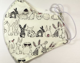 Bunny Rabbit Mask Coton lavable Trois couches Différentes tailles Option fil de nez