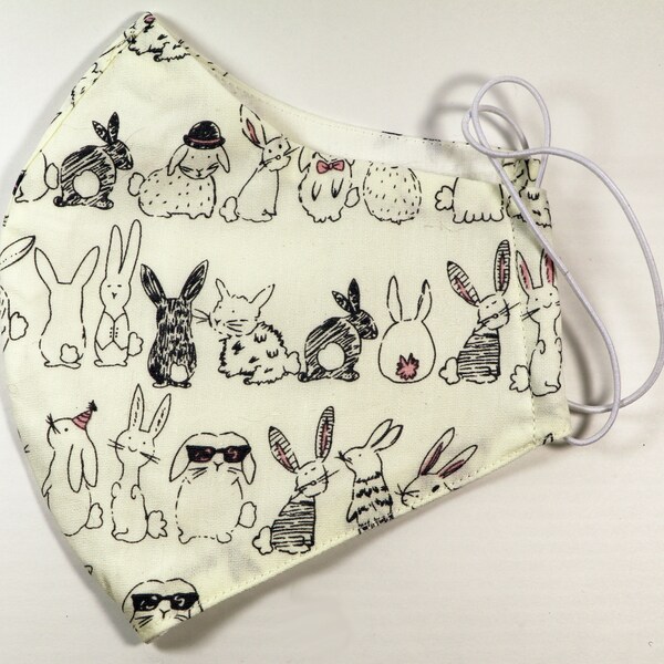 Bunny Rabbit Mask Washable Cotton Three Layers Different Sizes Nose Wire Option