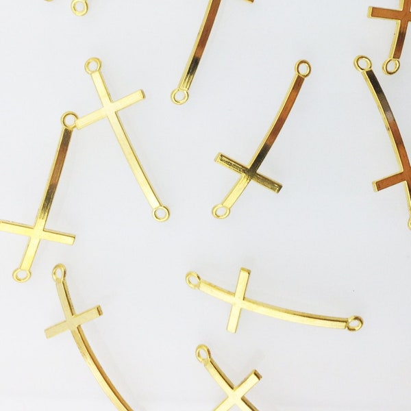 Gold Sideways Cross Connector Charm, Cross Charm, Modern charm, side-ways cross, horizontal Connector Cross // BBB SUPPLIES // C-004G-L (B3)