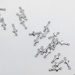 Tiny Silver Plated Cross Connector Charm, Small Cross Connector, Sideways Cross // BBB SUPPLIES //  C-004S-S (B1) **Read size carefully**