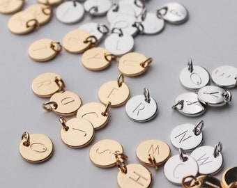 Round Initial Letter Charms, Delicate engraved Alphabet Initial, Custom minimal Initial Letter Necklace Gift Charm  | BBB Supplies | C-T014