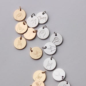 Engraved Hand Gestures Collection, Rock On Charm, Shaka Engraved Charms, Head Heart Pendant, I Love You Hand Symbol | BBB SUPPLIES | C-E023