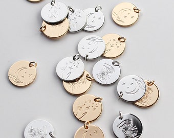 Engraved Mystical Charm, Magical Necklace Pendant, Manifest Custom Charm, Moon and Stars Custom Engraved Charms | BBB SUPPLIES | C-E016