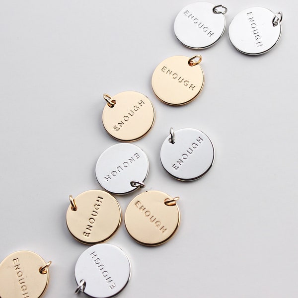 Engraved Enough Charm, Spiritual Self I am Enough Charm, Mantra Enough Necklace charm, Custom Engraved Jewelry Charm | BBB SUPPLIES | C-E019