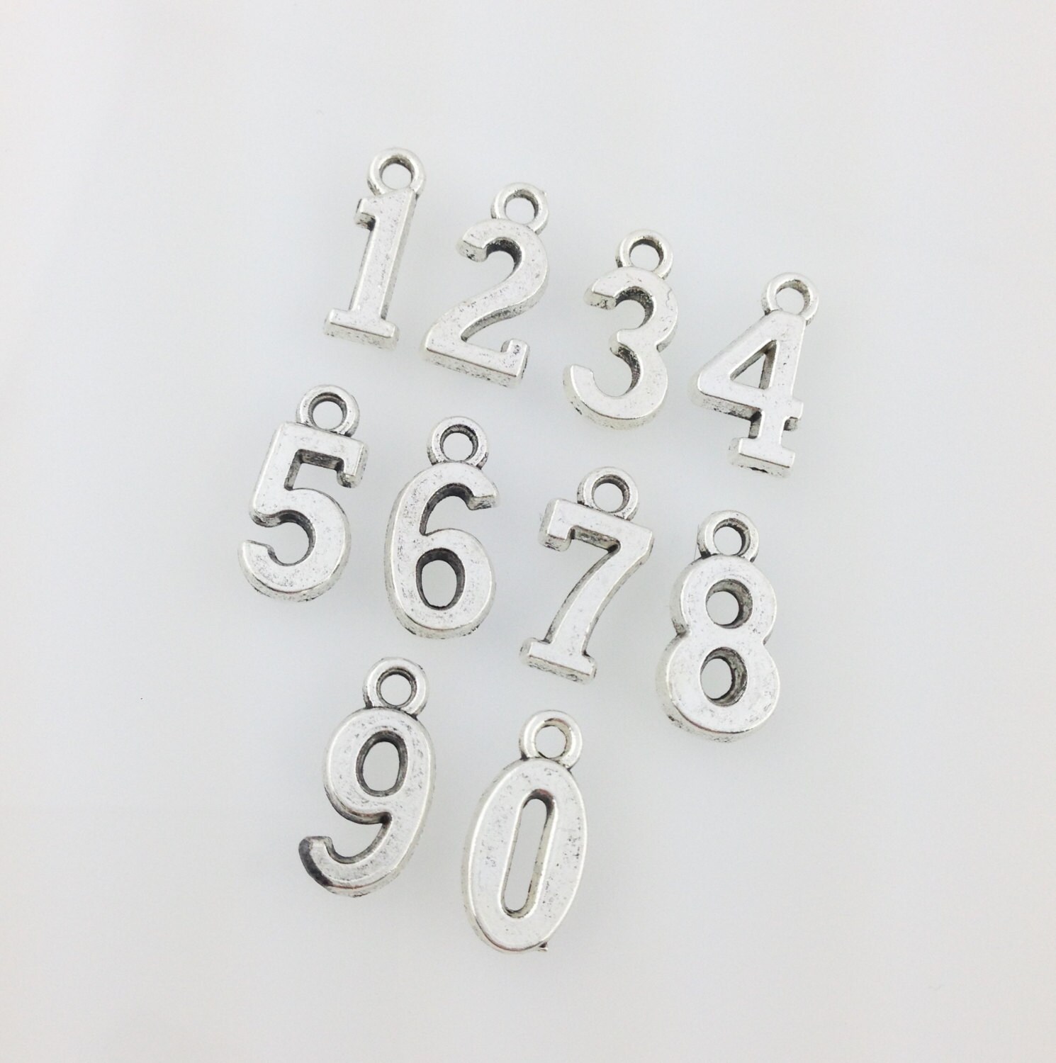 Set of 10 Antique Silver Number Charms Number Charms 110 Etsy