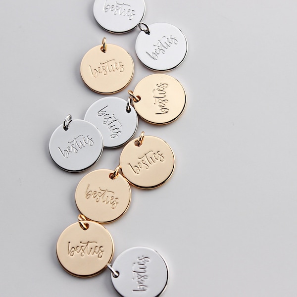 Engraved Besties Charm, BFFE Necklace Charms, Cursive Besties Engraved Charms for Best Friend, Bestie Necklace Charm | BBB SUPPLIES | C-E018