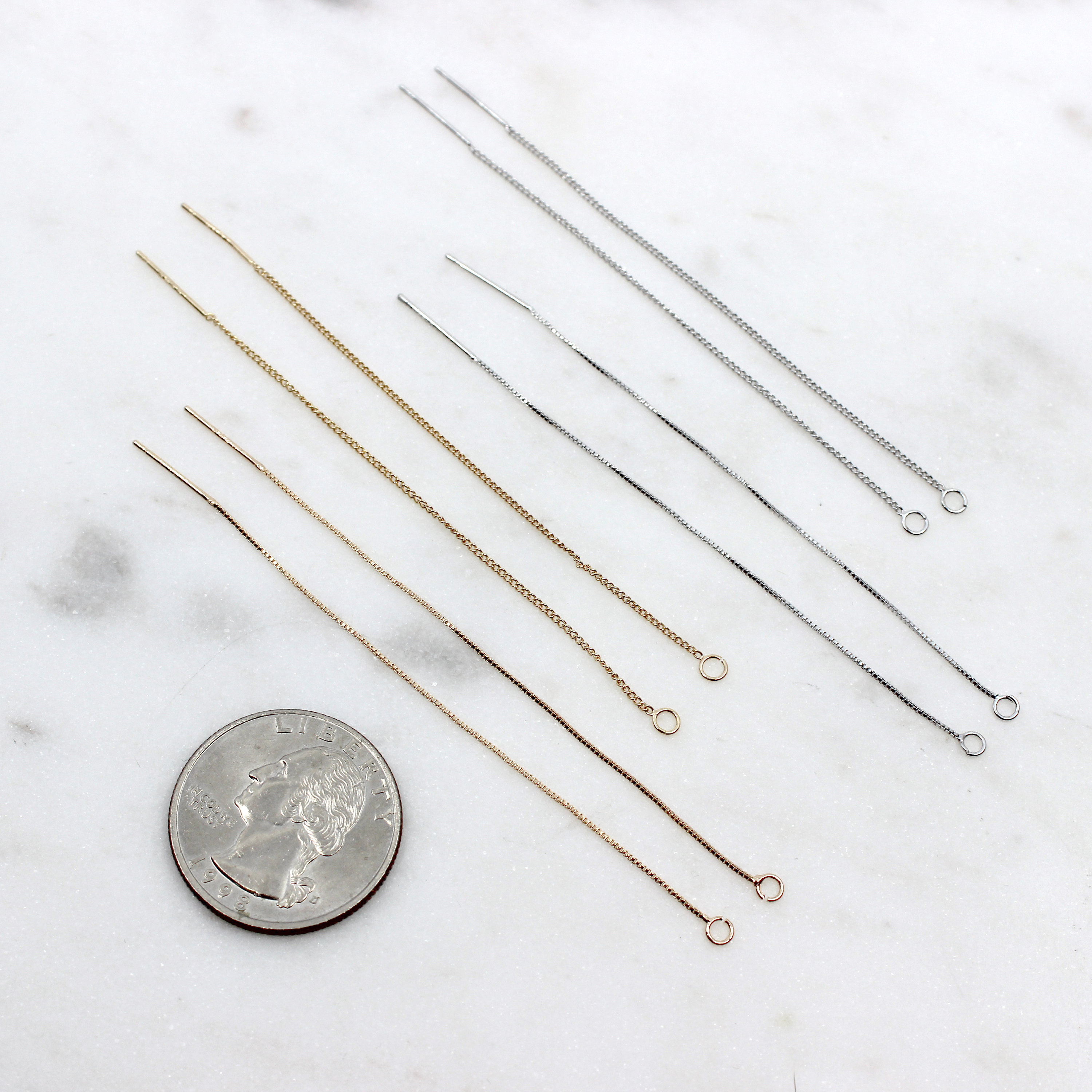 Threader Earring Chain Various Finishes, Gold, Silver Findings, Box ...