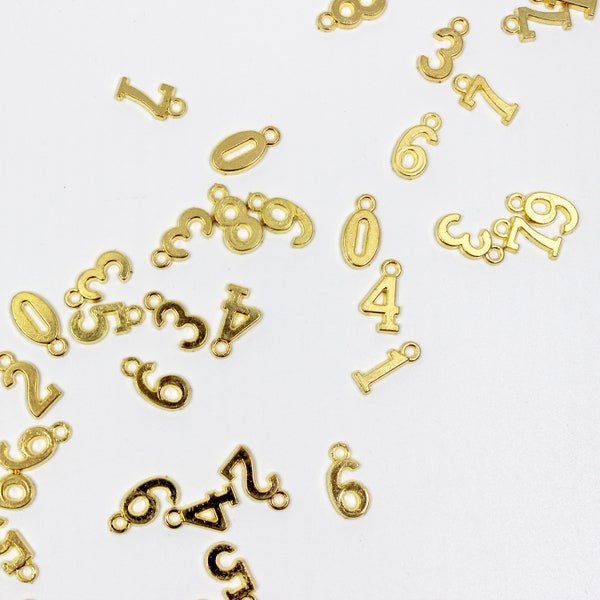 Set of 10 Gold Number Charms, Number Set, Year Number Charm, Jewelry Charms and Findings // BBB SUPPLIES // C-T004G