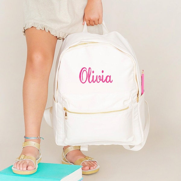 Girls Monogram Backpack and Match Lunch Box Cream white Personalize Book Bag Back School High Teen Middle Elementary Toddler Kid Preschool