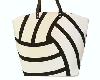Volleyball Mom Monogram Canvas Tote shoulder bag personalize game time sport team gift present field black white ball season embroider