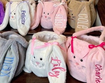 ON SALE Today ONLY Monogram Easter Basket Fur plush Bunny Bucket Long Floppy ear Personalize Embroider Gift Tote spring egg hunt candy tote