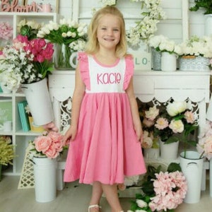 Girls Monogram Flutter Sleeve Twirl Dress Summer Back to School Embroidered personalized name Spring Girls Toddler Boutique ruffle