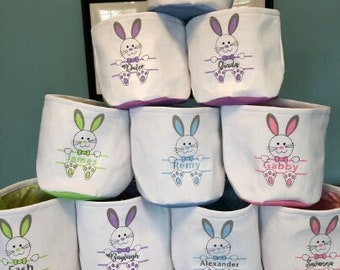 ON SALE this week ONLY!  - Personalized Easter Bunny Easter Basket Bucket Monogrammed Gift Tote spring egg hunt purple pink green blue