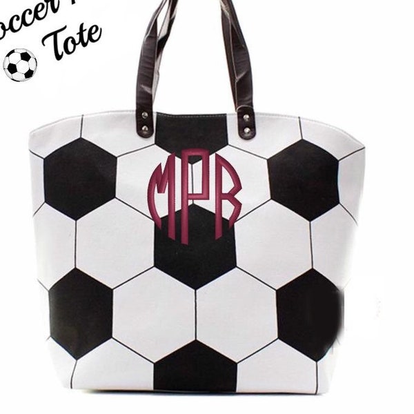 Soccer Mom Monogram Canvas Tote schoudertas personaliseren speltijd sport team cadeau aanwezig veld zwart wit bal seizoen borduren