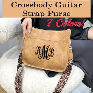 Women&#39;s Callista Monogram Crossbody Leopard Guitar Strap Purse hand shoulder bag vegan leather pocketbook handbag Personalize