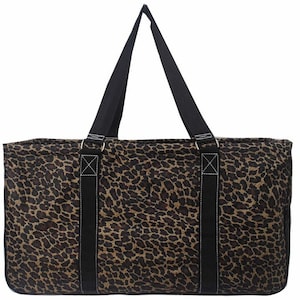 Monogram Large Utility Tote Bag Personalize Custom Name Collapsible Storage Carry Travel Pool Beach Teacher Gift Wild Leopard Animal Print