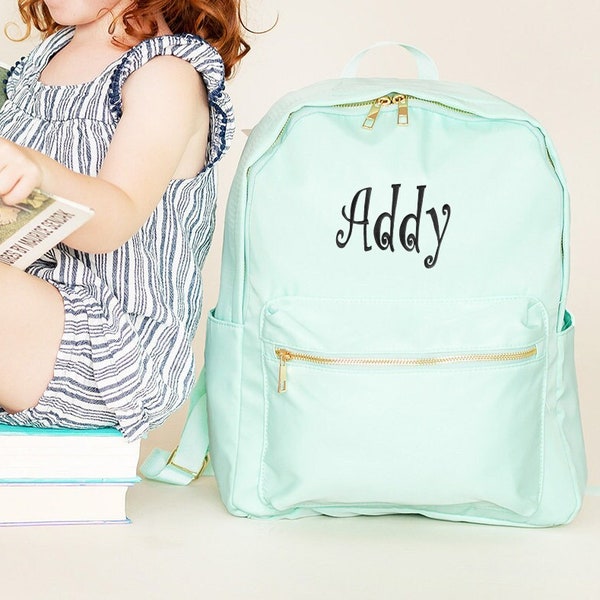 Girls Monogram Backpack and Matching Lunch Box Mint Green Personalize Book Bag Back School Tween Teen Middle Elementary Toddler Kid Preschoo