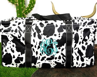 Monogram Large Utility Tote Bag Personalize Custom Name Collapsible Storage Carry Travel Pool Beach Teacher Gift Black Cow Animal print spot
