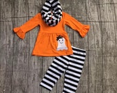 ON SALE this week ONLY Halloween GLoW In The Dark Personalization Applique Ghost set with scarf Embroidered Monogram or personaliz