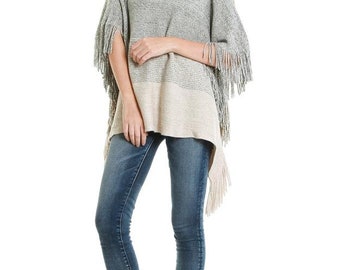 Women's Monogrammed Cold Shoulder Poncho Valentine Gift for Her Ombre Plaid Striped Shawl Scarf presents Valentine's Day