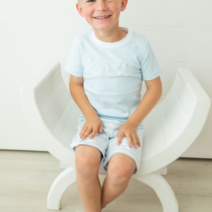 Monogram Easter Bunny Face Pajama PJ Match Sibling Spring Custom Pink Light Blue White Stripe Girl Boy Personalize Egg Chick Carrot Dino Dig bild 1