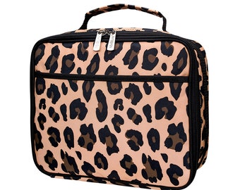 Girls Monogrammed Backpack and Lunch Box Personalized Book Bag Back to School Viv Lou Wild Side Leopard Toddler Kids Full Size Preschool