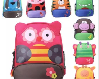 Monogrammed Stephen Joesph inspired kid's toddler backpack bag for Preschool Daycare Child Boys Girls ladybug giraffe tiger