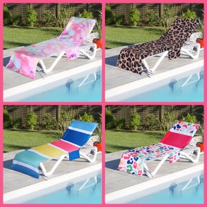 Monogram Personalized Chair Cover Embroidered Beach Pool Lounge Tie Dye Fun Leopard Rainbow Striped Towel Quick Dry Fabric