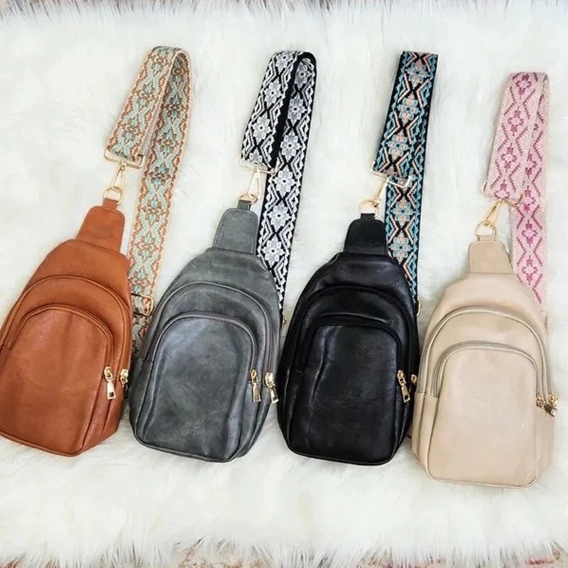 Wrapables Wide Adjustable Crossbody Handbag Strap, Women's Replacement Bag Strap For Purses, Tan & Gray Deco