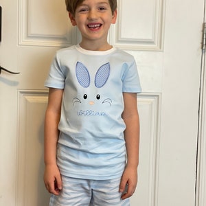 Monogram Easter Bunny Face Pajama PJ Match Sibling Spring Custom Pink Light Blue White Stripe Girl Boy Personalize Egg Chick Carrot Dino Dig bild 4