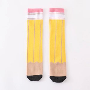 Girls Back to School Yellow Pencil knee  tube socks one size youth toddler kids