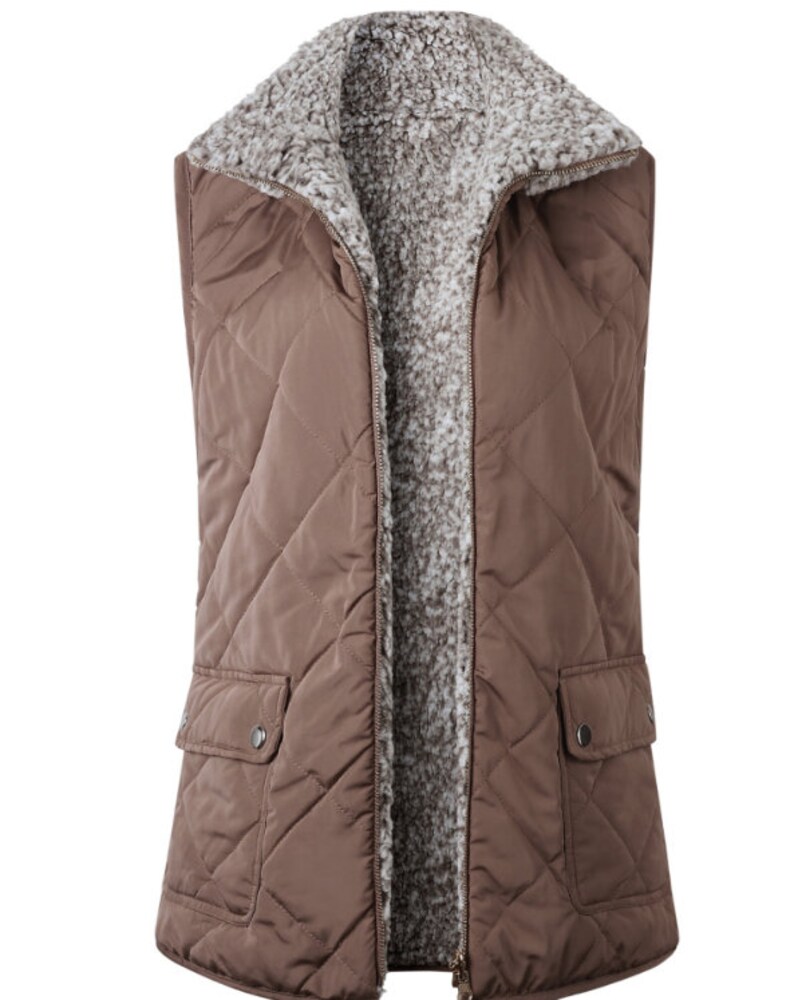 Women's Reversible Sherpa Monogram Vest Puffy Quilted Tan Etsy