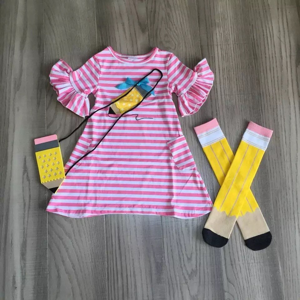 Express ship* Girls Back to School Applique Pencil Dress with matchin…