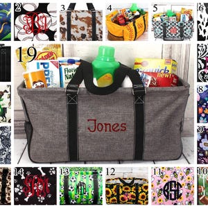 Embroidered Monogram Large Utility Haul-it-all Tote Bag Personalize Custom Collapsible Storage Carry Travel Pool Beach Teacher Trip Car gift