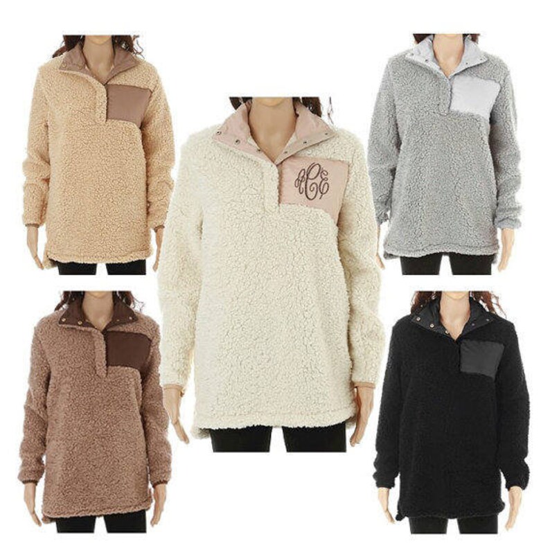 monogrammed reversible sherpa pullover