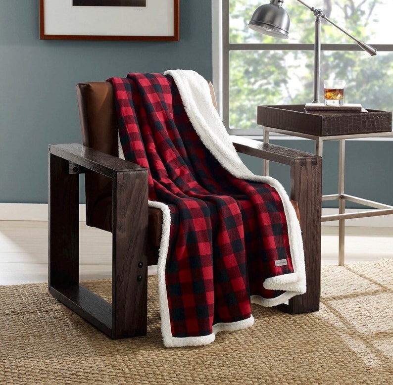 Eddie Bauer Buffalo Plaid Flannel Sherpa Monogram Blanket Etsy