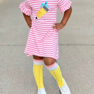 Girls Monogram Back to School Applique Pencil Dress matching purse and knee socks Embroidered Custom or personalized name pockets pink grade