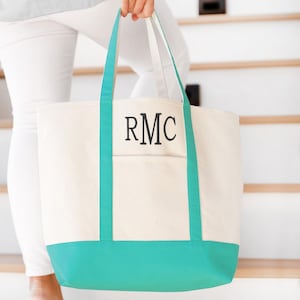Monogramm Jeden Tag Canvas Tote Bag Mint Aqua Damen Personalisieren Strand Pool Reise Ostern Urlaub Geschenk für ihre Mutter Classic Custom