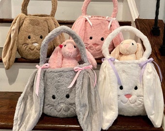 ON SALE Today ONLY Monogram Easter Basket Fur plush Bunny Bucket Long Floppy ear Personalize Embroider Gift Tote spring egg hunt candy tote