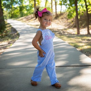 14 COLORS!!! Baby Toddler Girls Ruffle Longall Romper Overall Gingham Plaid Corduroy Check Monogram Personalize Embroider Custom Christmas