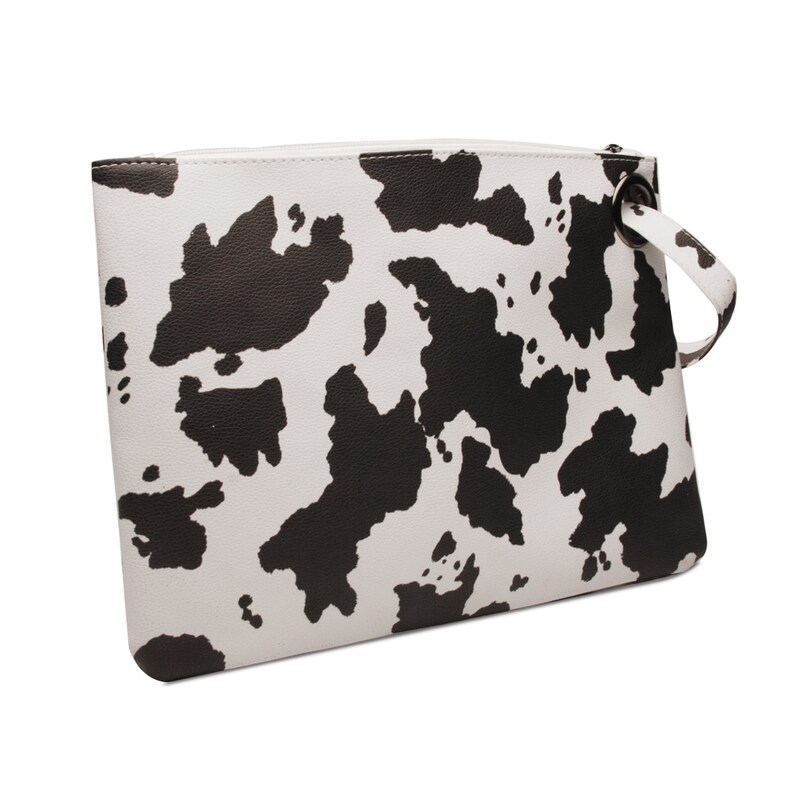 Women's Monogram Oversized Clutch Leopard Cow Animal Print Vegan Leather PU Handheld Wristlet Large Handbag Evening Purse Bag personalize image 5