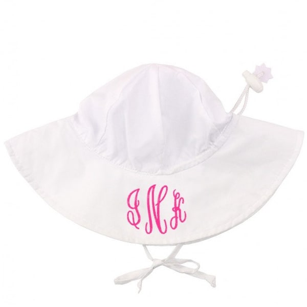Baby Toddler Girls Boys Kids Monogram White Sun Swim Hat Kid UPF 50+ Adjustable ties Shade Protection Block UVA UVB Rays