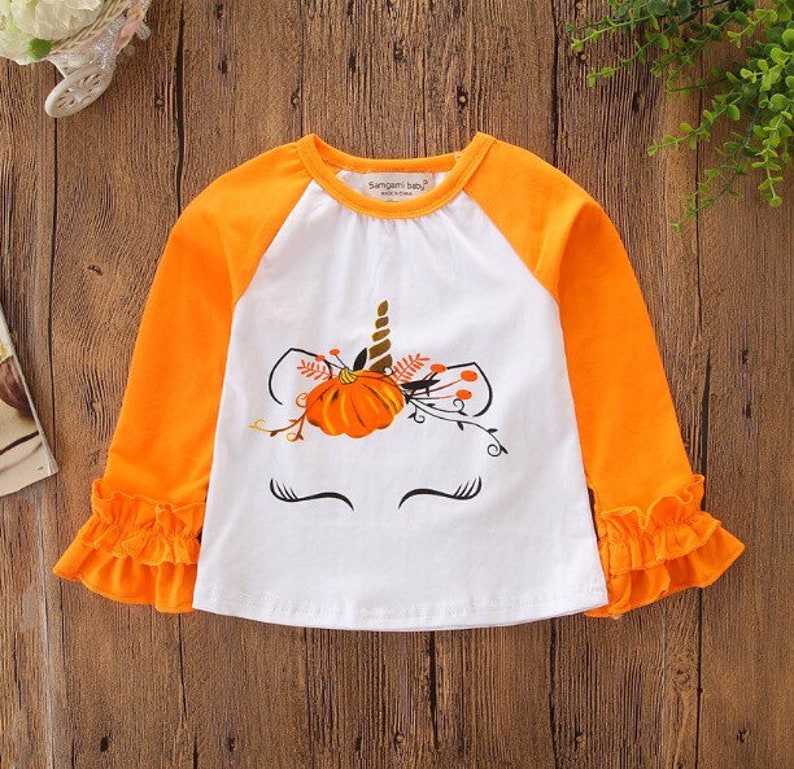 ON SALE this week ONLY Girls Fall Pumpkin Unicorn Raglan Graphic T shirt Halloween Thanksgiving shirt personalized with name or monogram