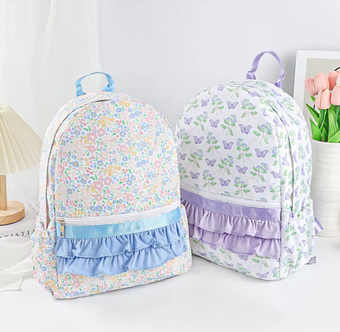 Girls Monogram Ruffle LARGE Backpack School Bag Personalize Custom ...