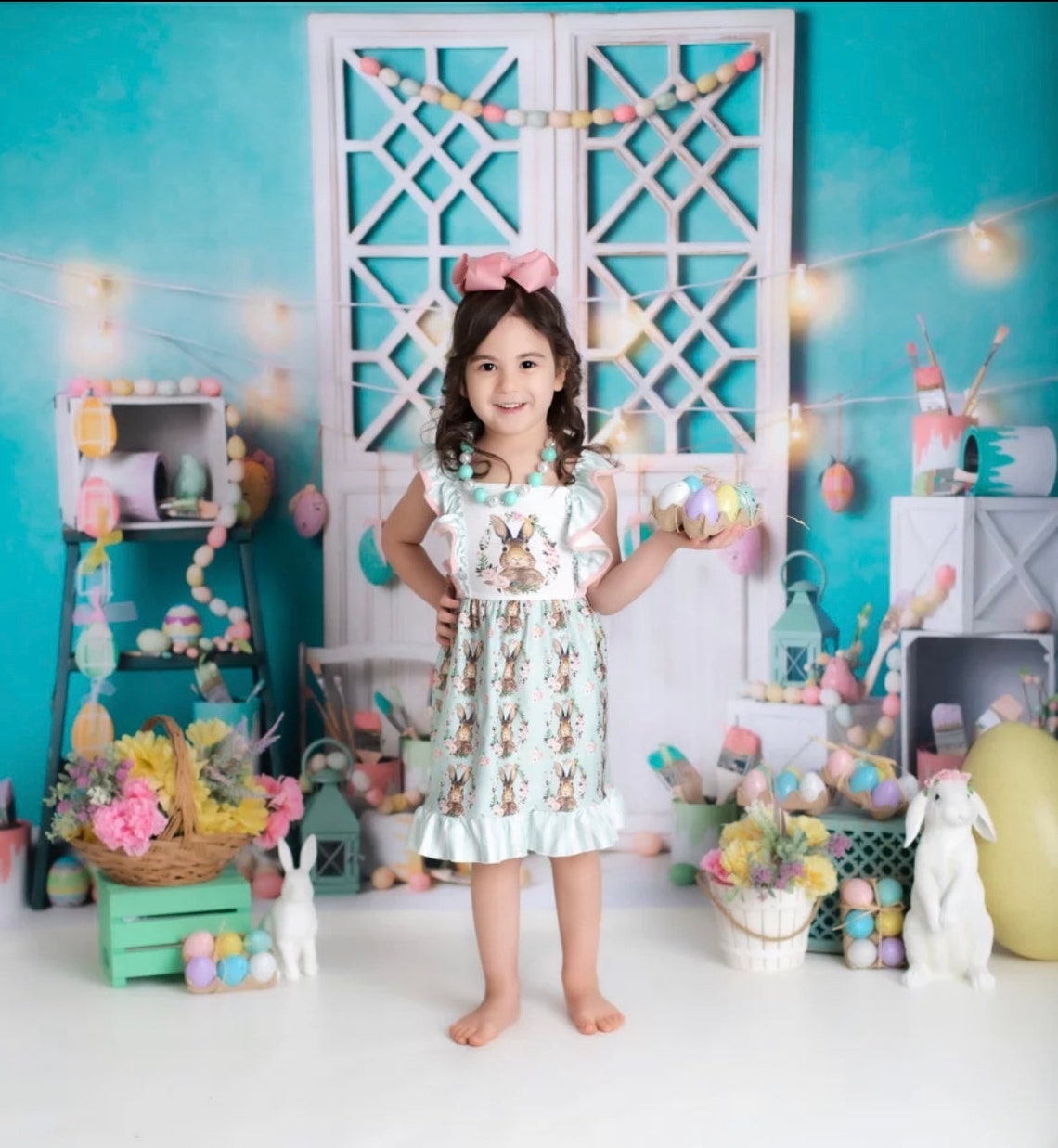 Girls Easter Bunny Rabbit Ruffle Twirl Dress Embroider Monogram ...